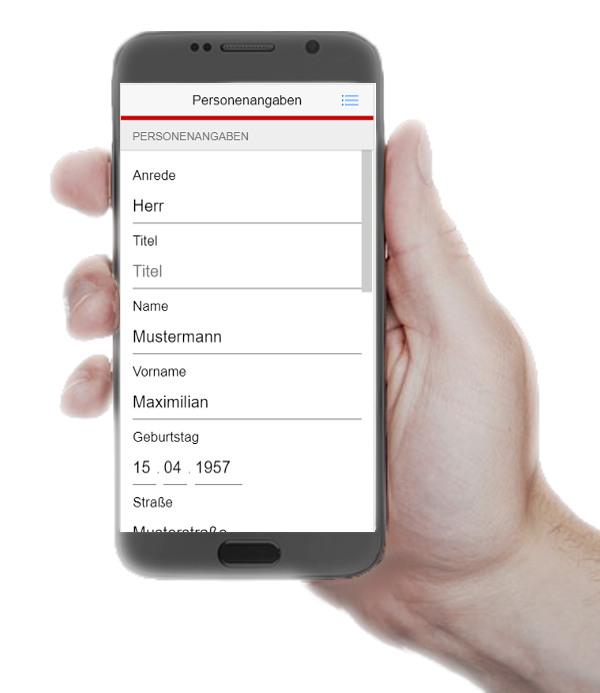 Smartphoneansicht der Personendaten